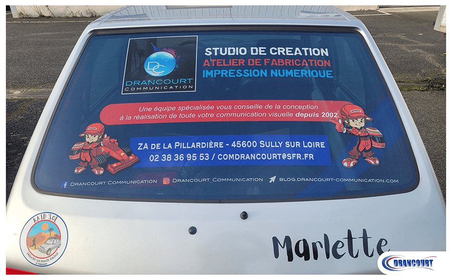 Véhicule en impression numérique sur vinyle micro-perforé pour Marlette de Raid'Sol