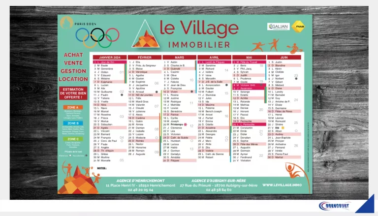 Calendrier Personnalisé. Le Village Immobilier