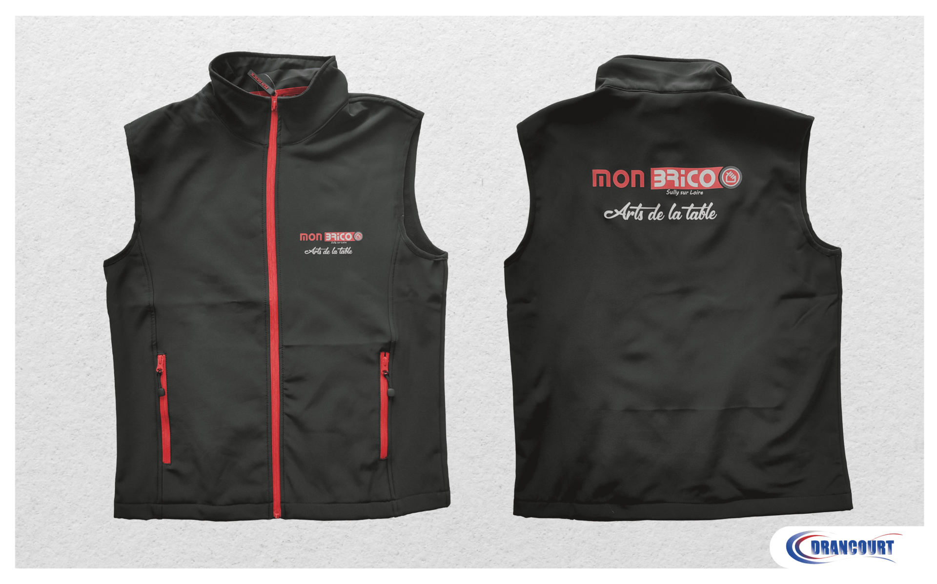 Vêtements personnalisés : vestes sans manches noires Mon Brico Sully-sur-Loire