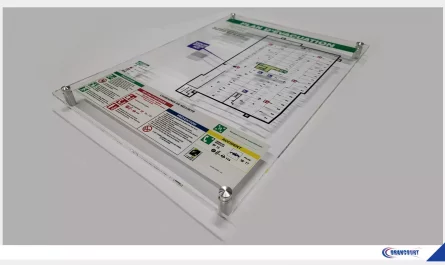 Plan d'evacuation. Plexiglass Société Moreau